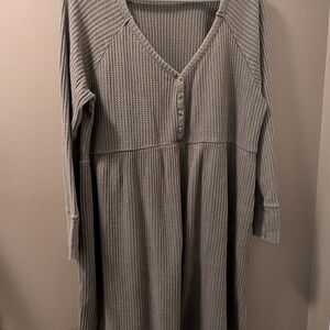 *Set Of 3* 🖤💙💚 Terra & Sky Waffle-Knit V-Neck Long Sleeve Dress